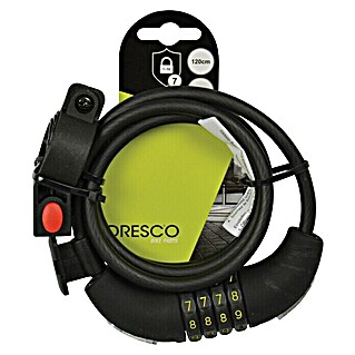 Dresco Spiraalkabelslot Code (Lengte: 120 cm, Diameter: 8 mm, Cijferslot met 4 cijferrollen)