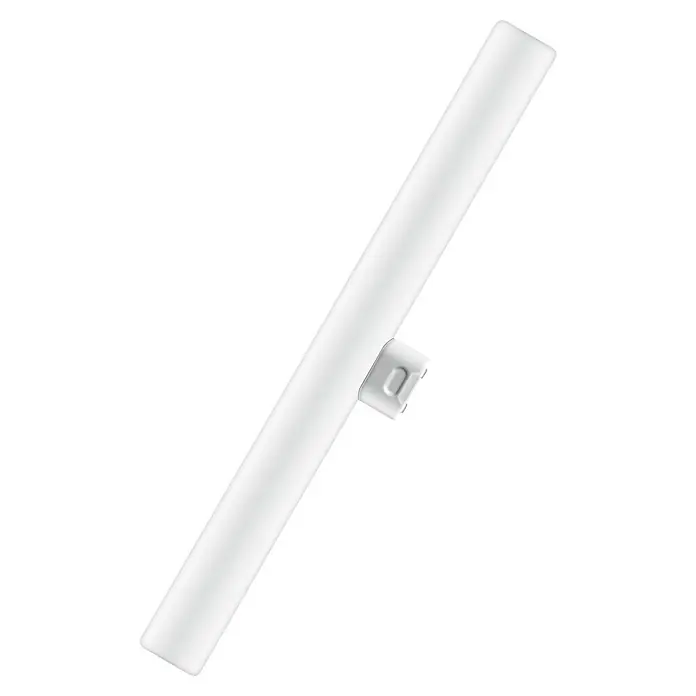 Osram LED-Röhre LEDINESTRA BASE - Länge: 30 cm, Warmweiß, 3,5 W, 370 lm, S14d - Eine weiße, längliche Leuchte mit einem Clip zur Befestigung an einer Oberfläche. Ideal für Schränke oder Regale zur gezielten Beleuchtung.