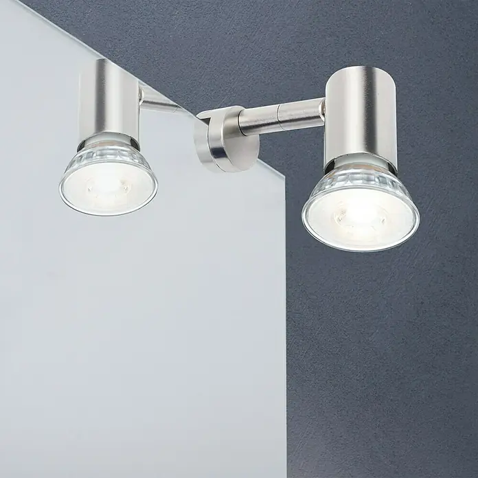 Paulmann Galeria LED-Spiegelleuchte Simplo - 5,3 W, L x B x H: 10 x 3 x 6 cm, Silber, Warmweiß - Die elegante Wandleuchte mit zwei Strahlern sorgt für eine moderne Beleuchtung. Ideal für Bad oder Flur, in gebürstetem Nickel.