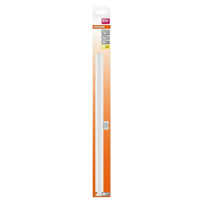 Osram LED-Röhre LEDINESTRA BASE - Warmweiß, 640 lm, S14d - Nahaufnahme einer OSRAM LED-Röhre, ideal für energiesparende Beleuchtung. Mit 40W Äquivalent und warmweißem Licht perfekt für Wohnräume.