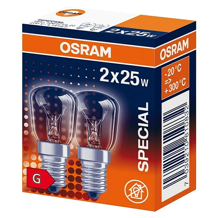 Osram LED-Lampe Parathom Special T26 - E14, Dimmbar, Warmweiß, 160 lm, 25 W - Eine Packung mit zwei Osram Spezial-Glühbirnen, jeweils 25W, für besondere Anwendungen, mit Temperaturangaben und Energieeffizienz G.