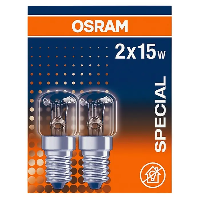 Osram Backofenlampe - E14, Dimmbar, Warmweiß, 85 lm, 15 W, 2 Stk. - Bild von Osram Spezial 2x15W Glühbirnen, ideal für spezielle Anwendungen. Kompakte Bauweise und zuverlässige Leistung.