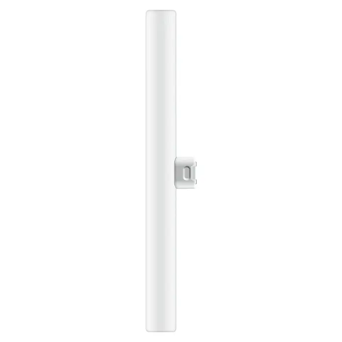 Osram LED-Röhre LEDINESTRA BASE - Länge: 30 cm, Warmweiß, 3,5 W, 370 lm, S14d - Nahaufnahme eines weißen Geräts mit einer Halterung an einer vertikalen Oberfläche. Das Gerät ist minimalistisch und schlank.