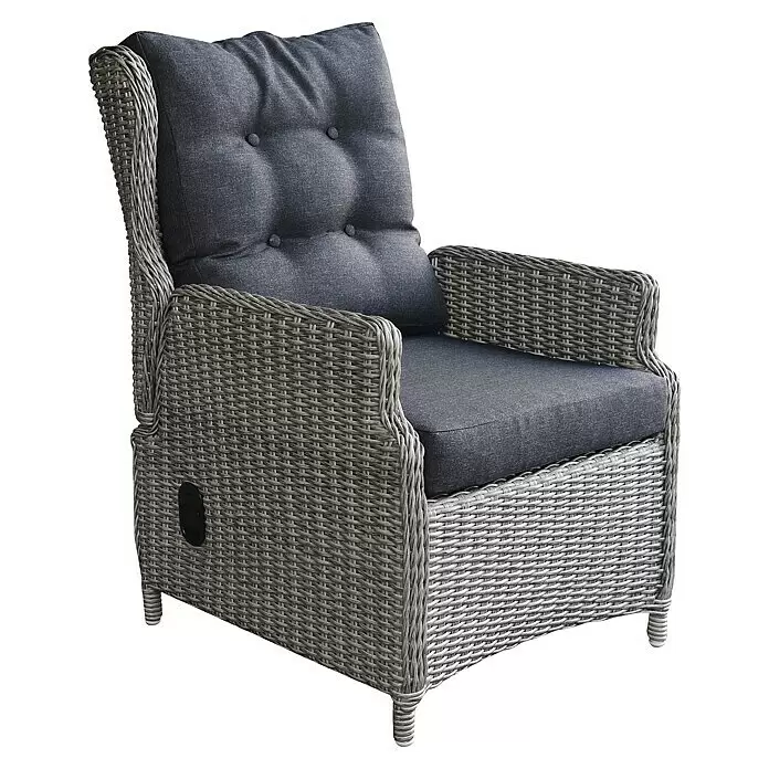 Sunfun Cojín de asiento Pauline - Poliéster, Gris, Específico para: Silla de jardín SUNFUN Pauline - Sillón de mimbre gris con cojines de tela gris oscuro para asientos cómodos al aire libre.
