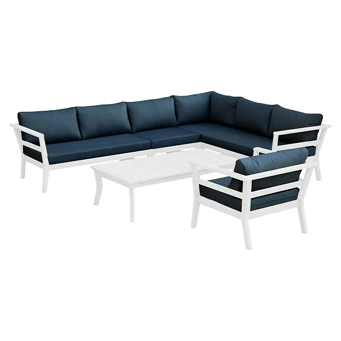 Sunfun Ersatzkissen Set - Passend für: Sunfun Kathrin Loungemöbel-Set, Anthrazit - Elegante graue Gartenmöbel-Lounge mit blauen Polstern. Das Set beinhaltet eine Eckcouch, einen Sessel und einen passenden Couchtisch.