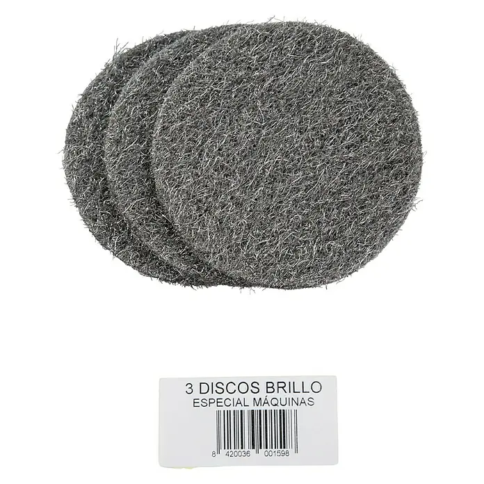 Lana de acero - 3 ud. - Tres discos de brillo para máquinas, ideales para el tratamiento de superficies y pulido de diversos materiales.