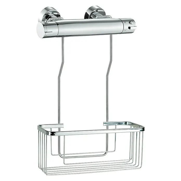 Cesta de baño -  - Cesta de ducha de metal cromado que cuelga de un grifo de ducha. Almacenamiento práctico para champú y gel de ducha.