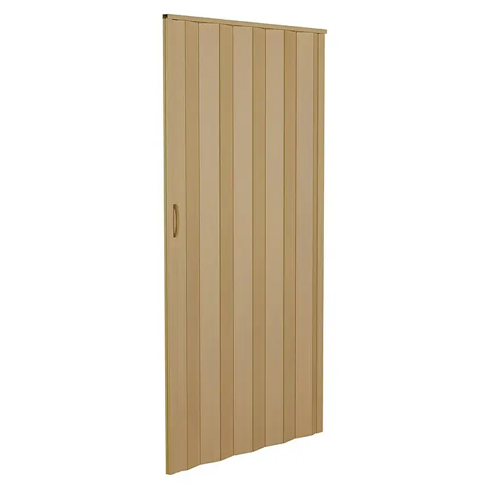 Puerta plegable - 100 x 200 cm, Haya - Una puerta plegable beige con un asa. Perfecta para ahorrar espacio, especialmente en áreas reducidas. Práctica y eficiente en espacio.