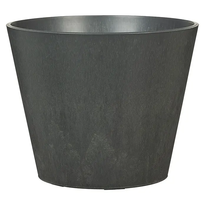 Scheurich Pflanztopf Purista+ - Außenmaß (Ø x H): 29,8 x 24 cm, Kunststoff, Carbonschwarz, Mit Bewässerungssystem - Ein grauer Pflanztopf mit einer leicht konischen Form, ideal für den Innen- und Außenbereich. Er ist robust und wetterbeständig.