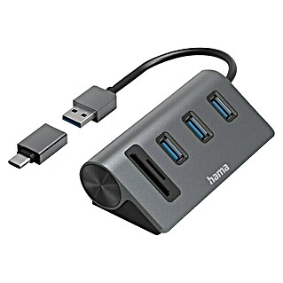Hama USB-Hub-Kartenleser 5 Ports, 3x USB-A, SD, microSD (Anthrazit/Schwarz)