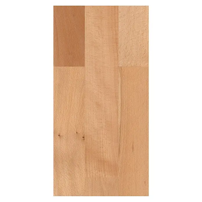 LOGOCLIC Parkett - Buche, Schiffsboden, 1.085 x 180 x 12 mm - Detailaufnahme einer hellbraunen, geleimten Buchenholzplatte mit einer glatten Oberfläche und sichtbarer Maserung für Möbel oder Arbeitsplatten.