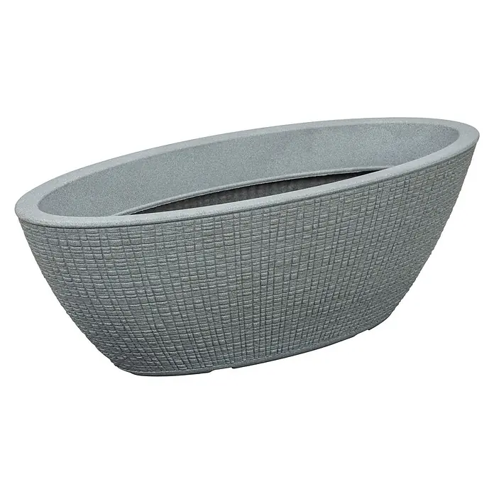 Scheurich Barceo Pflanzschale rund - Außenmaß (L x B x H): 58,5 x 23,7 x 19,5 cm, Kunststoff, Steingrau, Oval - Grauer, ovaler Pflanztopf mit gewebter Textur, ideal für den Innen- und Außenbereich, um Pflanzen stilvoll zu präsentieren.