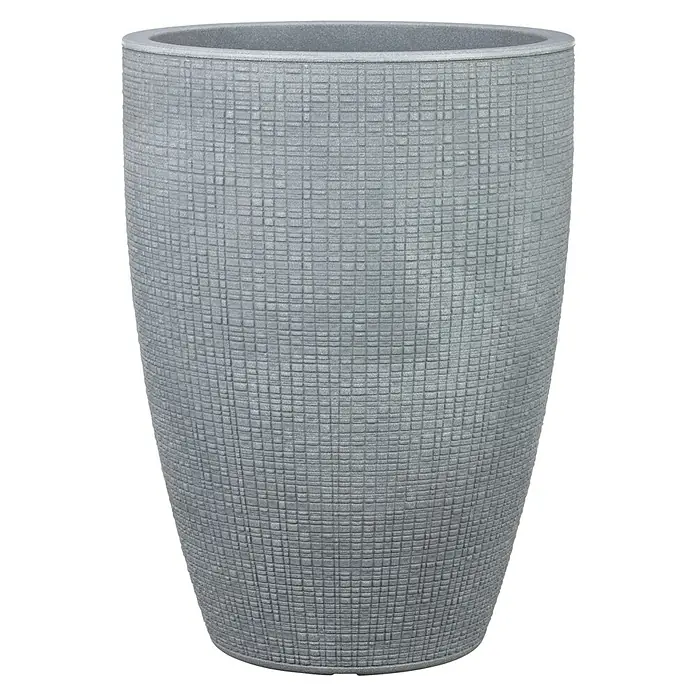 Scheurich Barceo Pflanzsäule rund - Außenmaß (Ø x H): 29 x 40 cm, Kunststoff, Steingrau - Grauer Pflanzkübel mit gewebter Textur.