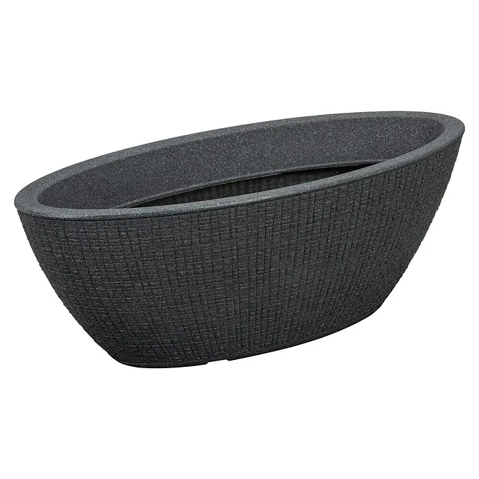 Scheurich Barceo Pflanzschale rund - Außenmaß (L x B x H): 58,5 x 23,7 x 19,5 cm, Kunststoff, Granitschwarz, Oval - Ein stilvoller, länglicher Pflanzkasten in dunklem Grau mit einer interessanten Textur. Ideal für moderne Gärten und Innenräume.