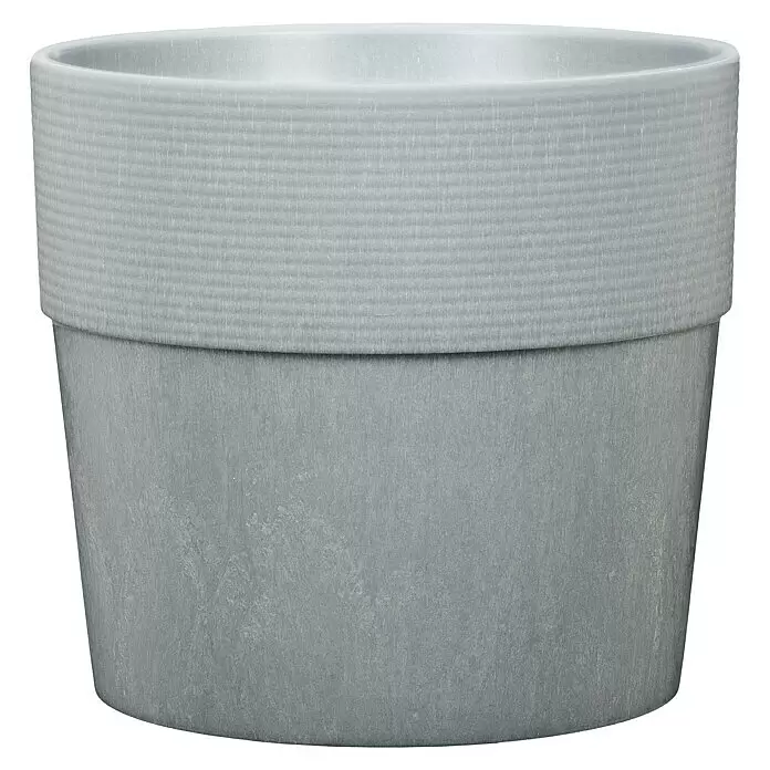 Scheurich Groove Pflanztopf + - Außenmaß (Ø x H): 28,5 x 26,2 cm, Kunststoff, Betongrau - Hellgrauer Pflanztopf mit geripptem Oberrand und glattem, steinähnlichem Unterteil.