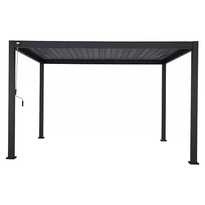 Sorara Pergola Mirador Classic - B x T: 300 x 400 cm, Farbe Gestell: Anthrazit, Aluminium - Dunkelgraue Metallpergola mit verstellbarem Lamellendach und Handkurbel.