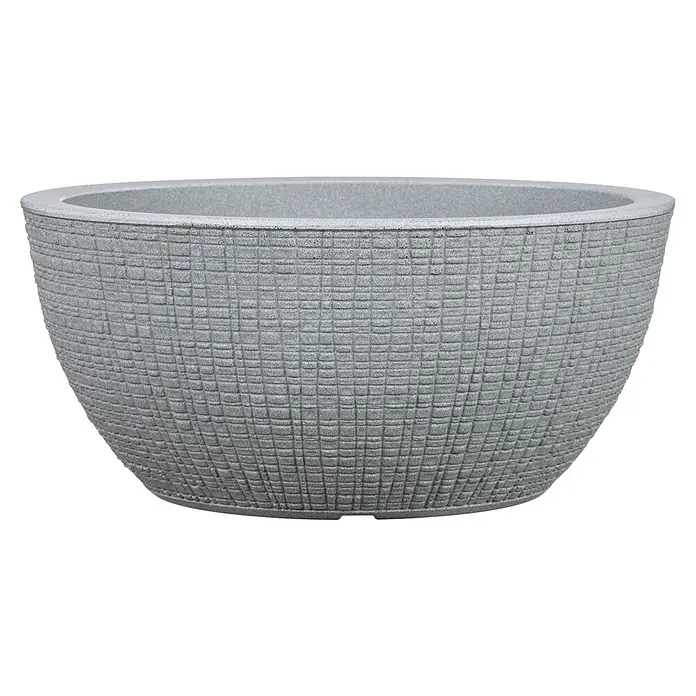 Scheurich Pflanzschale rund Barceo - Außenmaß (Ø x H): 39 x 18 cm, Kunststoff, Steingrau, Rund - Grauer Pflanzkübel mit gewebter Textur, ideal für den Innen- und Außenbereich. Das robuste Design macht ihn zu einem stilvollen Zuhause für Pflanzen.