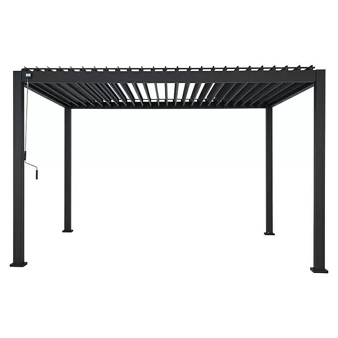 Sorara Pergola Mirador Classic - B x T: 300 x 400 cm, Farbe Gestell: Anthrazit, Aluminium - Dunkelgraue Metallpergola mit verstellbarem Lamellendach und Kurbelmechanismus.