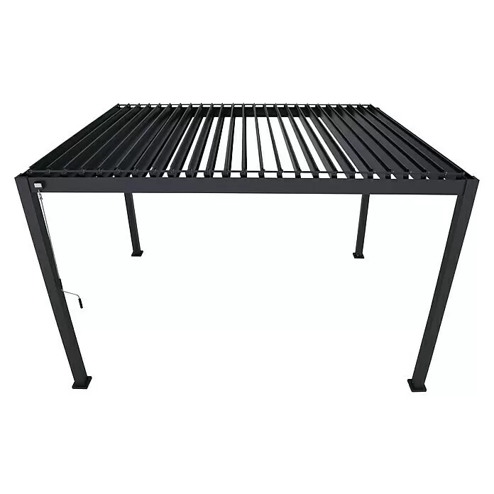 Sorara Pergola Mirador Classic - B x T: 300 x 400 cm, Farbe Gestell: Anthrazit, Aluminium - Schwarze Metallpergola mit verstellbarem Lamellendach und Kurbelgriff.