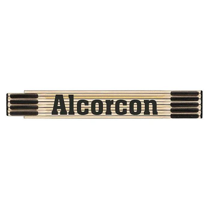 BAUHAUS Metro de madera - Alcorcón, Largo: 200 cm - Un metro plegable con la palabra "Alcorcon" impresa en letras negras sobre un fondo de madera clara.