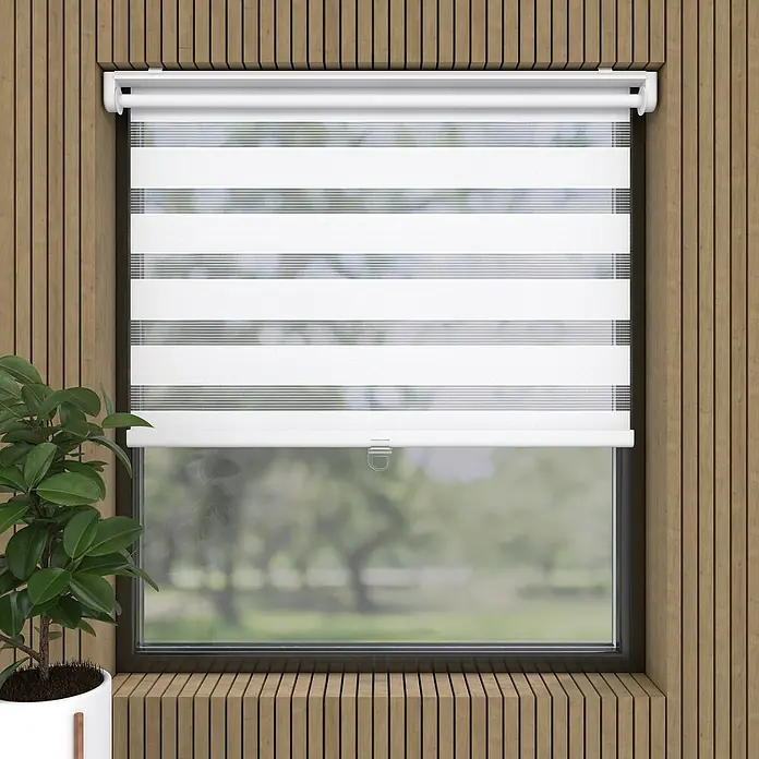 Doppelrollo Schnurlos - B x H: 60 x 150 cm, Weiß - Fenster mit einer modernen, weißen Dualrollos, die stilvolles Design und praktische Funktionalität vereinen.