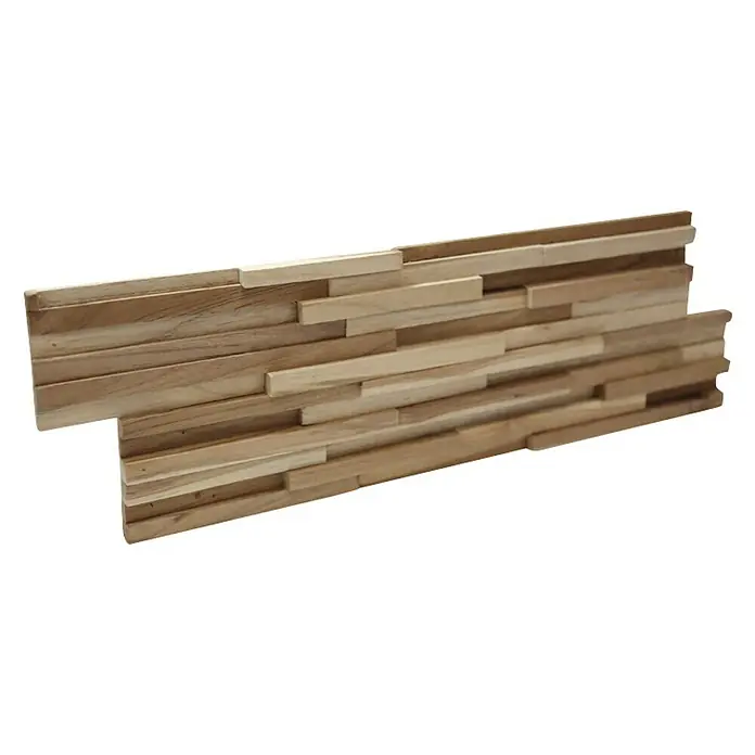 Panel de revestimiento Ultrawood Teca Toscani - 49,5 cm x 18 cm x 12,5 mm - Panel de pared de madera con un diseño moderno y atractivo. Las piezas individuales de madera crean un patrón único para cualquier habitación.