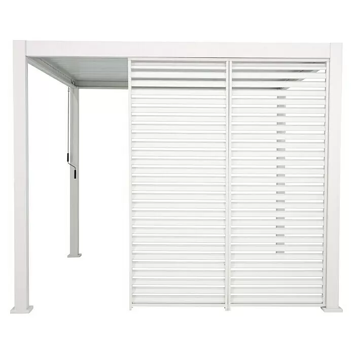 Sorara Pavillon-Seitenwand aus Lamellen - B x H: 113 x 240 cm, Weiß, Für die Modelle Classic und Deluxe mit Länge 360 cm - Weiße Pergola mit Lamellendach und zwei Lamellen-Seitenwänden.