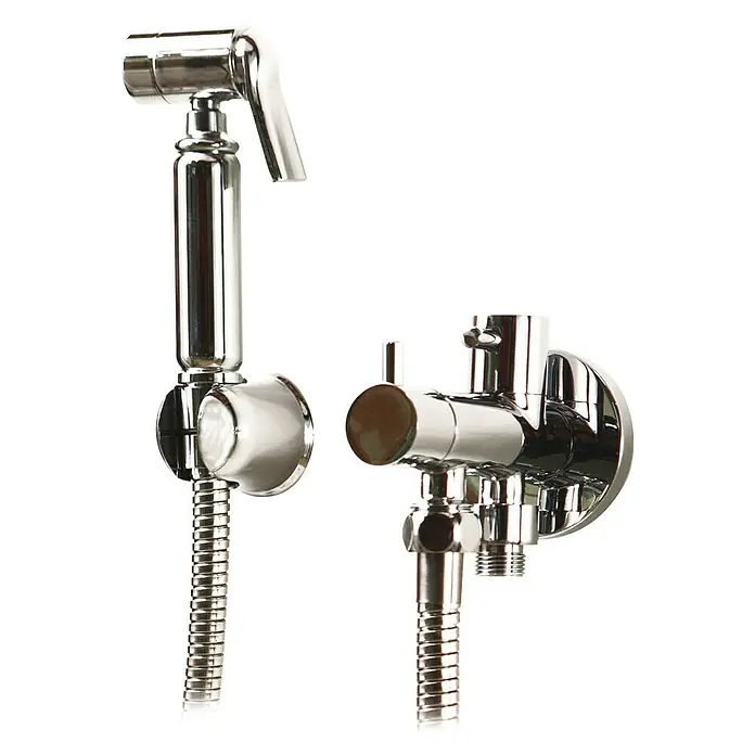 Grifo sustituto de bidé IR60 - Cromo, Resplandeciente - Juego de rociador de bidé cromado con ducha de mano y adaptador de válvula en T para fácil instalación.