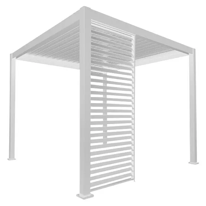 Sorara Pavillon-Seitenwand aus Lamellen - B x H: 113 x 240 cm, Weiß, Für die Modelle Classic und Deluxe mit Länge 360 cm - Weiße Aluminium-Pergola mit Lamellendach und verstellbarer Lamellen-Seitenwand für Sonnen- und Sichtschutz.