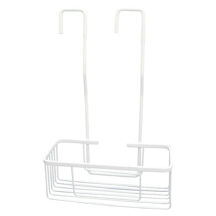 CM Baños Cesta de baño portagel -  - Cesta colgante blanca con dos ganchos para colgar. Práctico organizador de baño para utensilios de ducha que se cuelga fácilmente en mamparas.