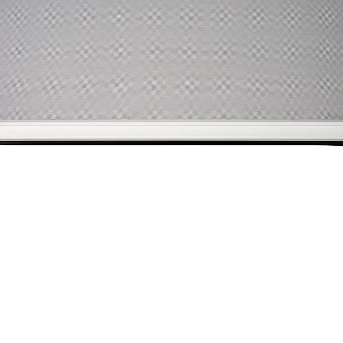 Sorara Seitenelement Rollo Solid & Basic - 400 cm, Weiß - Nahaufnahme einer minimalistischen, grauen Rollo-Textur mit klaren, weißen und schwarzen Akzenten. Ein modernes Design für Fensterdekorationen.