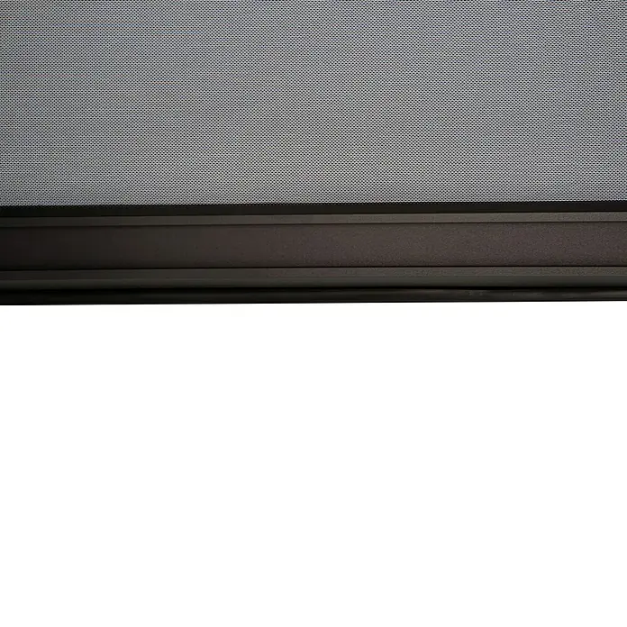Sorara Seitenelement Rollo Solid & Basic300 cm, Anthrazit - Nahaufnahme eines Rollladens mit feinem Netzgewebe und braunem Rahmen.
