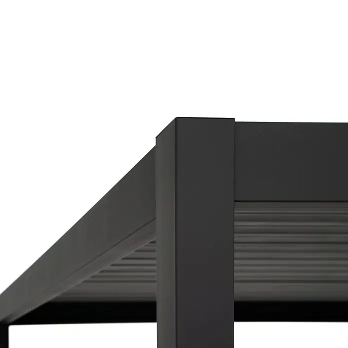 Sorara Pergola Mirador Deluxe - B x T: 300 x 400 cm, Farbe Gestell: Anthrazit, Aluminium - Nahaufnahme einer schwarzen Terrassenüberdachung mit Lamellen für Schatten und Schutz im Außenbereich.