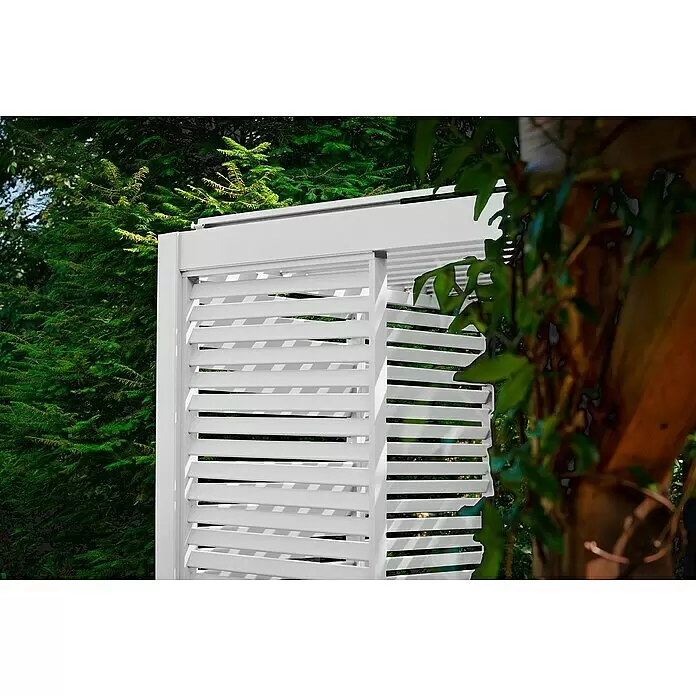 Sorara Pavillon-Seitenwand aus Lamellen - B x H: 113 x 240 cm, Weiß, Für die Modelle Classic und Deluxe mit Länge 360 cm - Weißes Lamellenpaneel mit verstellbaren Lamellen für den Außenbereich.