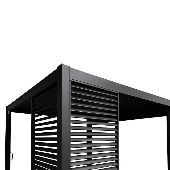 Sorara Pavillon-Seitenwand aus Lamellen - B x H: 113 x 240 cm, Anthrazit, Für die Modelle Classic und Deluxe mit Länge 360 cm - Nahaufnahme einer Pergola mit Lamellenwand, die Schatten und Privatsphäre bietet, ideal für den Garten.