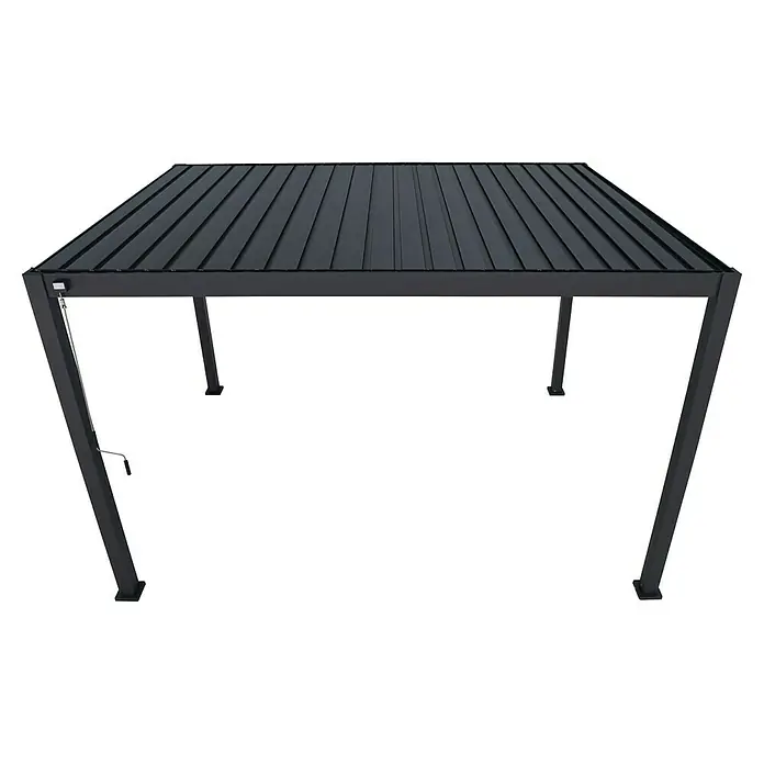 Sorara Pergola Mirador Deluxe - B x T: 300 x 400 cm, Farbe Gestell: Anthrazit, Aluminium - Bild einer modernen Pergola mit dunklem Lamellendach und stabilen Pfosten, ideal für den Garten.