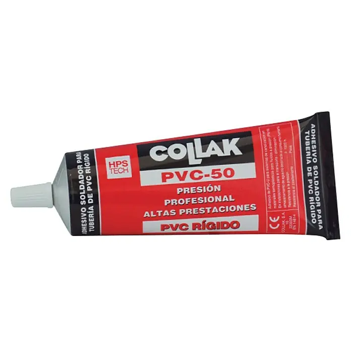 Adhesivo PVC para plásticos rígidos - 125 ml - Un tubo de adhesivo COLLAK PVC-50 para tuberías de PVC rígido, ideal para uso profesional y conexiones de alto rendimiento.