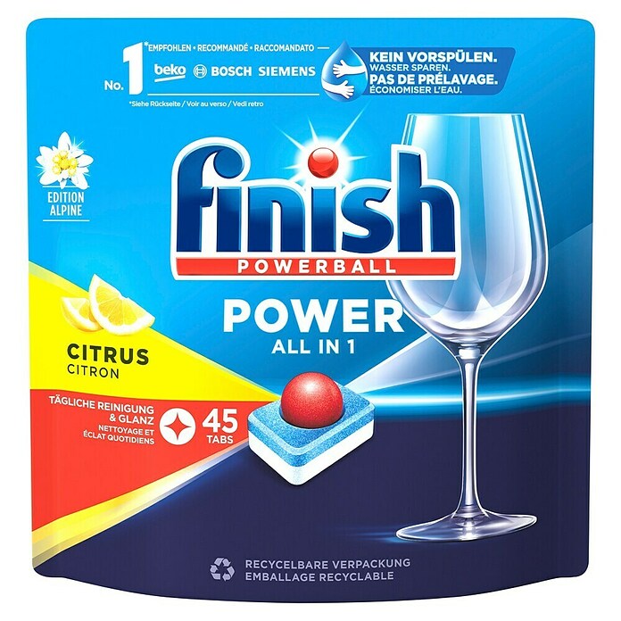 Finish Power All in 1 Pastiglie per lavastoviglie limone Alpine Edition