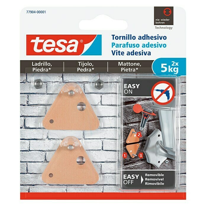 Tesa Tornillo adhesivo (Específico para: Ladrillo, Carga soportada: 5 kg, 2 uds., Triangular)
