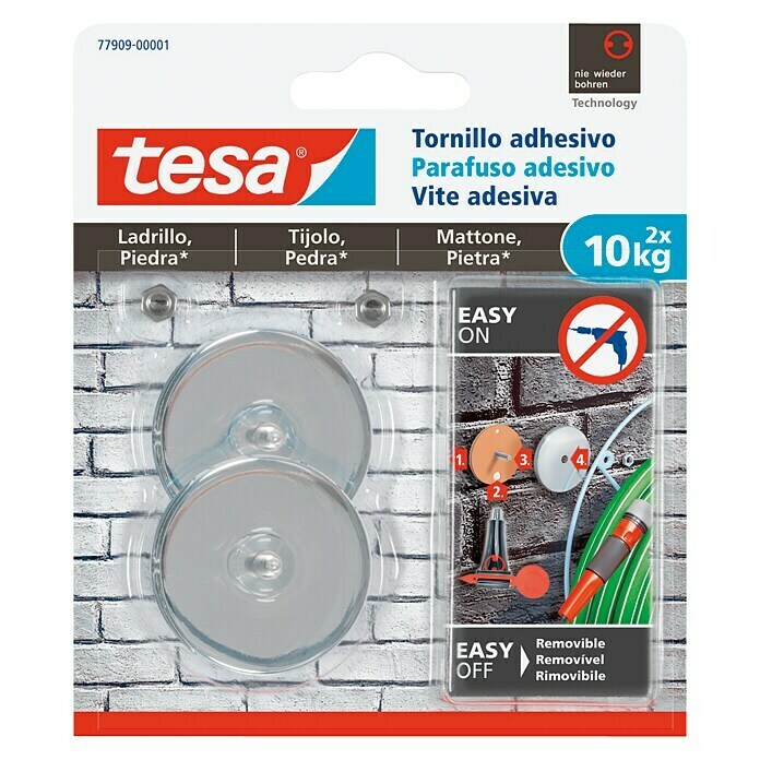Tesa Tornillo adhesivo (Específico para: Ladrillo, Carga soportada: 10 kg, 2 uds., Redondeada)
