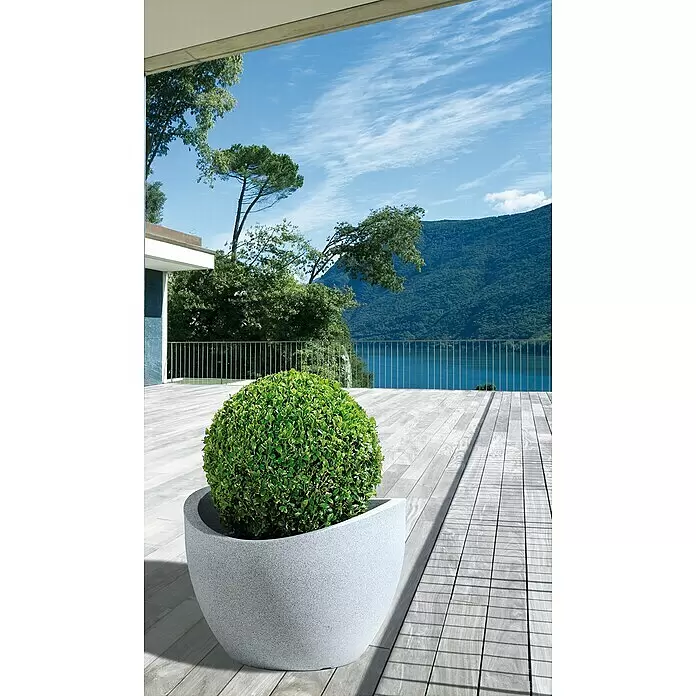 Scheurich Wave Globe Pflanztopf - Außenmaß (Ø x H): 39,5 x 29,3 cm, Kunststoff, Steingrau - Stimmungsaufnahme