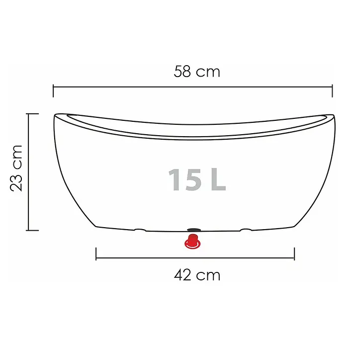 Scheurich Pflanzschale rund Wave Globe - Außenmaß (L x B x H): 58 x 24,1 x 23 cm, Kunststoff, Steingrau - Abbildung eines Pflanzgefäßes mit den Maßen 58 cm Breite, 23 cm Höhe und 42 cm Bodentiefe, Fassungsvermögen 15 Liter.