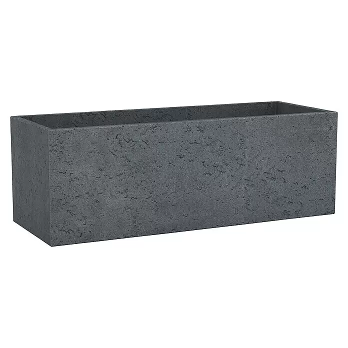 Scheurich Pflanzkasten C-Cube - Außenmaß (L x B x H): 79 x 29 x 27,4 cm, Kunststoff, Schwarz - Rechteckiger dunkelgrauer Betonpflanzkübel mit rauer, steinartiger Textur.