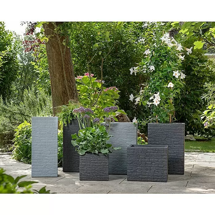 Scheurich Muretto Pflanzsäule eckigAußenmaß (L x B x H): 38 x 38 x 53,5 cm, Kunststoff, Steingrau