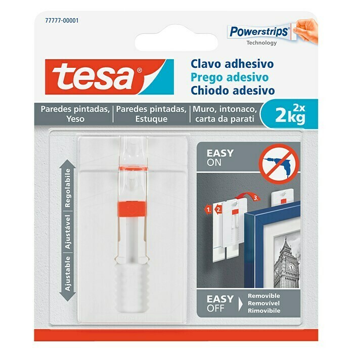 tesa® Clavo adhesivo ajustable para azulejos y metal 3 kg - tesa