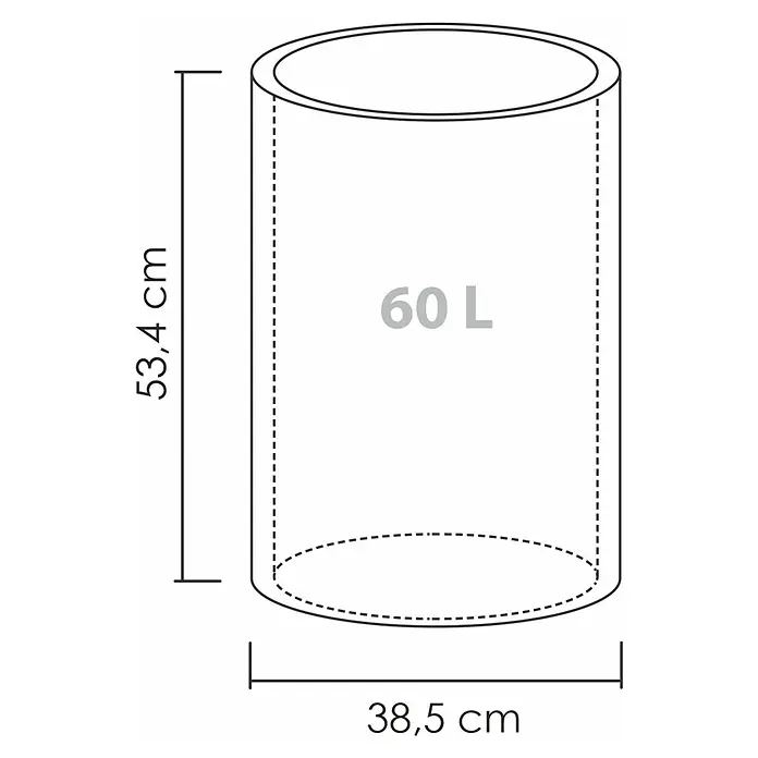 Scheurich Riva Pflanzsäule rund - Außenmaß (Ø x H): 38,5 x 53,4 cm, Kunststoff, Betongrau - Darstellung eines 60-Liter-Zylinders mit den Maßen 53,4 cm Höhe und 38,5 cm Durchmesser.