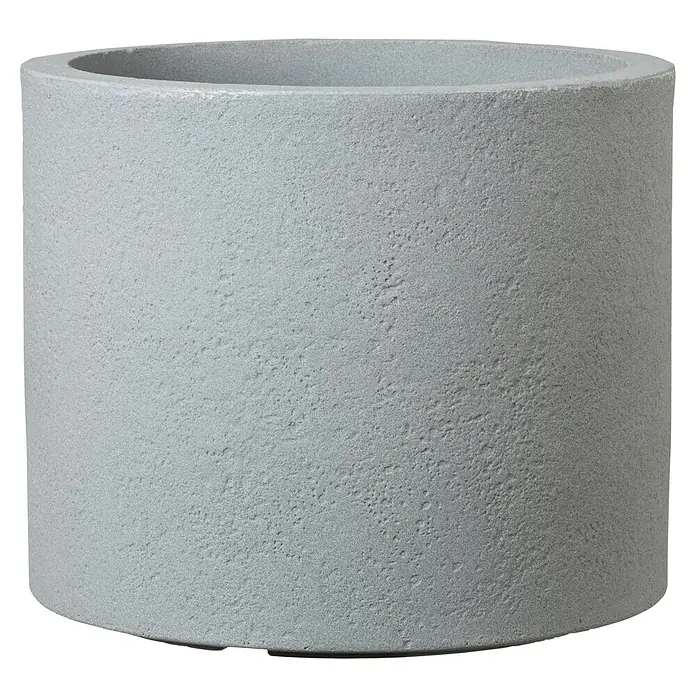 Scheurich Riva Pflanztopf - Außenmaß (Ø x H): 28,8 x 24,3 cm, Kunststoff, Betongrau - Nahaufnahme eines zylindrischen Pflanzgefäßes aus rauem, grauem Material, ideal für den Innen- oder Außenbereich, das eine moderne Ästhetik bietet.