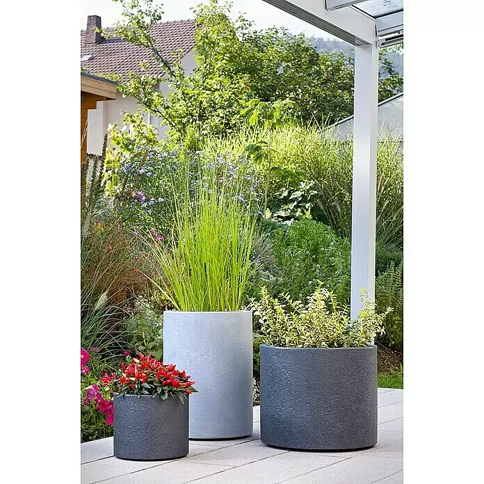 Scheurich Riva Pflanzsäule rund - Außenmaß (Ø x H): 29 x 40 cm, Kunststoff, Granitschwarz - Stimmungsaufnahme