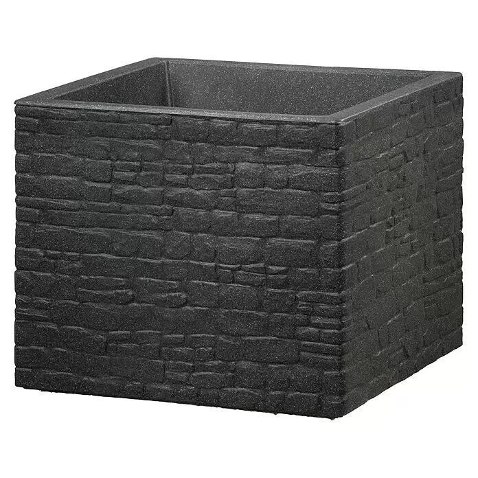 Scheurich Muretto Pflanzkasten - Außenmaß (L x B x H): 37,5 x 37,5 x 33 cm, Kunststoff, Schwarz - Quadratischer schwarzer Pflanzkübel in Steinoptik.