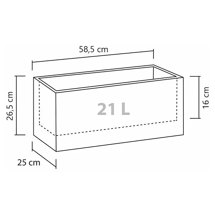 Scheurich Pflanzkasten C-Cube - Außenmaß (L x B x H): 58,5 x 25 x 26,5 cm, Kunststoff, Schwarz - Rechteckiger Pflanzkasten mit Außenmaßen 58,5x25x26,5 cm, nutzbarer Innenhöhe 16 cm und 21 L Volumen.